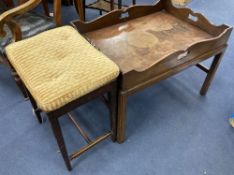 A butler's tray table, width 78cm depth 56cm height 54cm, and a Georgian mahogany stool