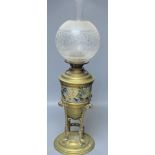 A Doultonesque oil lamp, overall height 67cm