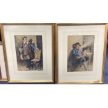 F.W.H circa 1900, pair of watercolours, 17th century sea captain and gallant, one initialled, 31 x