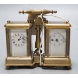 A brass miniature carriage clock/ barometer