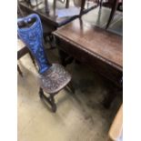 A late 19th century Flemish carved oak side table, width 88cm, depth 42cm, height 76cm, together