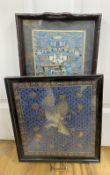 Two trays inset with Chinese embroidered silk panels, largest 53 x 23cmCONDITION: Provenance -