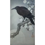 Ohara Koson (1877-1945), woodblock print, Crow upon a branch the moon beyond, 34 x 18cmCONDITION: