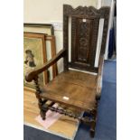 A 19th century oak Wainscot chair, width 64cm depth 49cm height 110cm