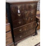 An 18th century oak and walnut chest on chest, width 92cm depth 47cm height 130cmCONDITION: Split to