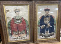 A pair of Chinese painted ancestor portraits, late Qing, 71 x 40cmCONDITION: Provenance - Alfred