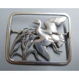 A Georg Jensen sterling 'Flying duck amid bulrushes' rectangular brooch, no. 300, 47mm.CONDITION: