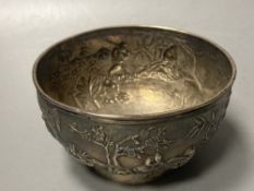 An early 20th century Chinese Export white metal small bowl, by Wang Hing, engraved 'International