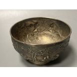 An early 20th century Chinese Export white metal small bowl, by Wang Hing, engraved 'International