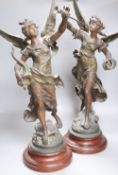 After Moreau. A pair of French spelter figures, height 72cm