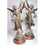 After Moreau. A pair of French spelter figures, height 72cm