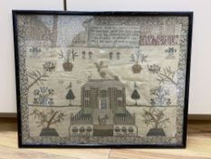 A late Georgian Hutton family sampler depicting house and garden