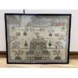 A late Georgian Hutton family sampler depicting house and garden