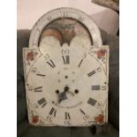 An early 19th century painted longcase clock dial, marked Massey, Newcastle, width 36cm height 50cm