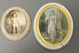 Two ivory frames, late 19th century, one containing a miniature of a lady