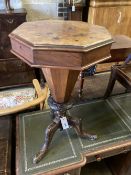 A Victorian walnut trumpet sewing/work table, width 45cm, depth 42cm, height 70cm