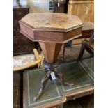 A Victorian walnut trumpet sewing/work table, width 45cm, depth 42cm, height 70cm