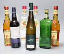 Seven various bottles of spirits, wine and sherry