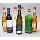 Seven various bottles of spirits, wine and sherry