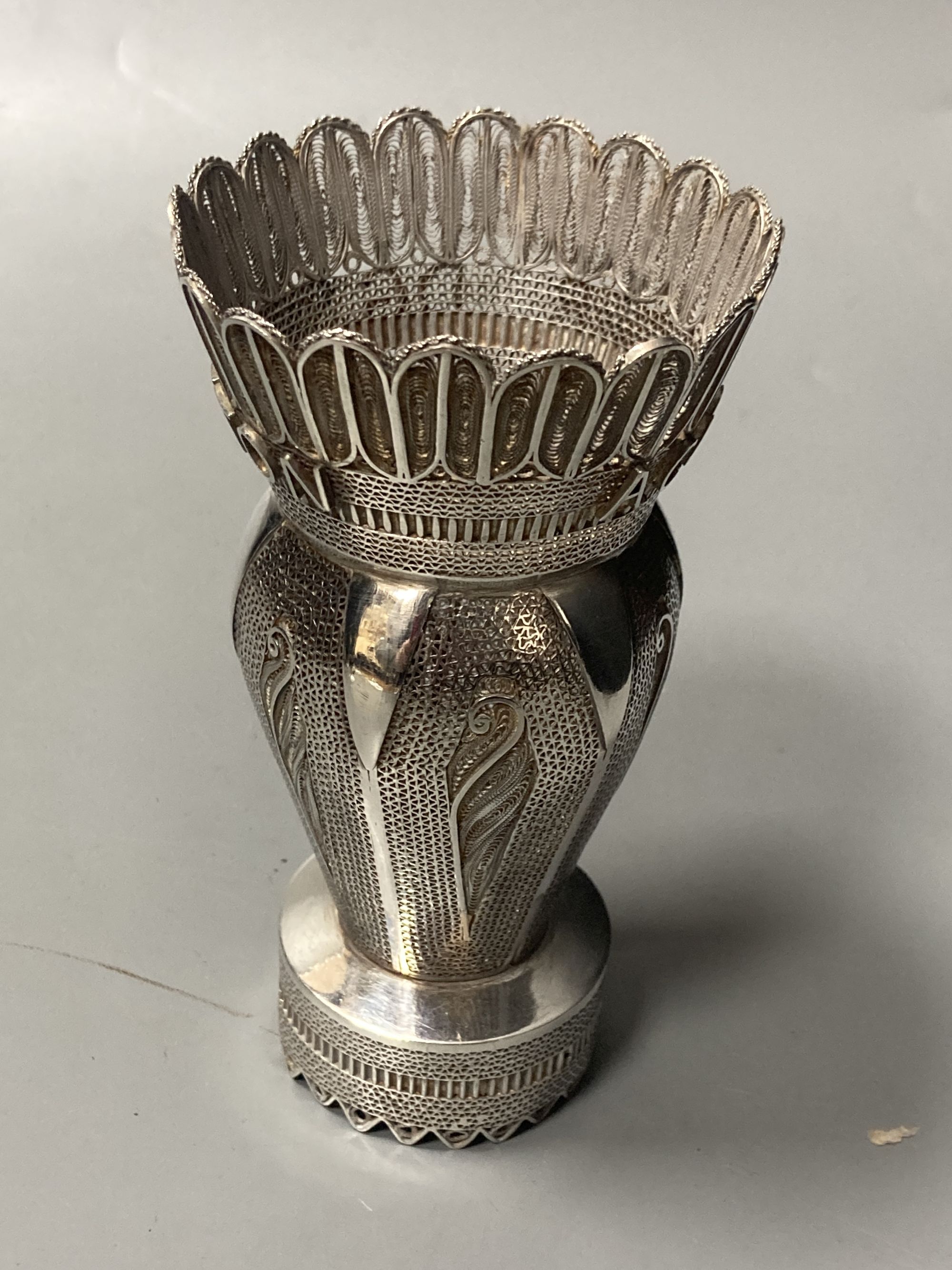 Two silver trumpet vases, one a.f., a Birk's sterling compact and four continental white metal - Image 11 of 11
