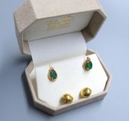 Two modern pairs of earrings- 14k emerald and diamond chip, 13mm, gross 2.8 grams and pair of 18ct