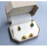 Two modern pairs of earrings- 14k emerald and diamond chip, 13mm, gross 2.8 grams and pair of 18ct