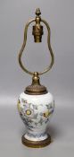 An 18th century Delft pottery vase converted to a lamp, overall height 46cmCONDITION: Base of lamp