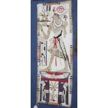 An Antique Egyptian fabric panel depicting a standing Pharaoh and attendants, 127 x 46cm