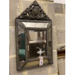 A 19th century French embossed brass wall mirror, width 33cm, height 54cm