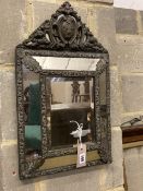 A 19th century French embossed brass wall mirror, width 33cm, height 54cm