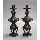 A pair of Japanese bronze candlesticks, Meiji period, height 23cmCONDITION: Provenance - Alfred