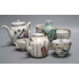 A group of Chinese famille rose tea wares and 'fish' vase, late Qing / Republic, damageCONDITION: