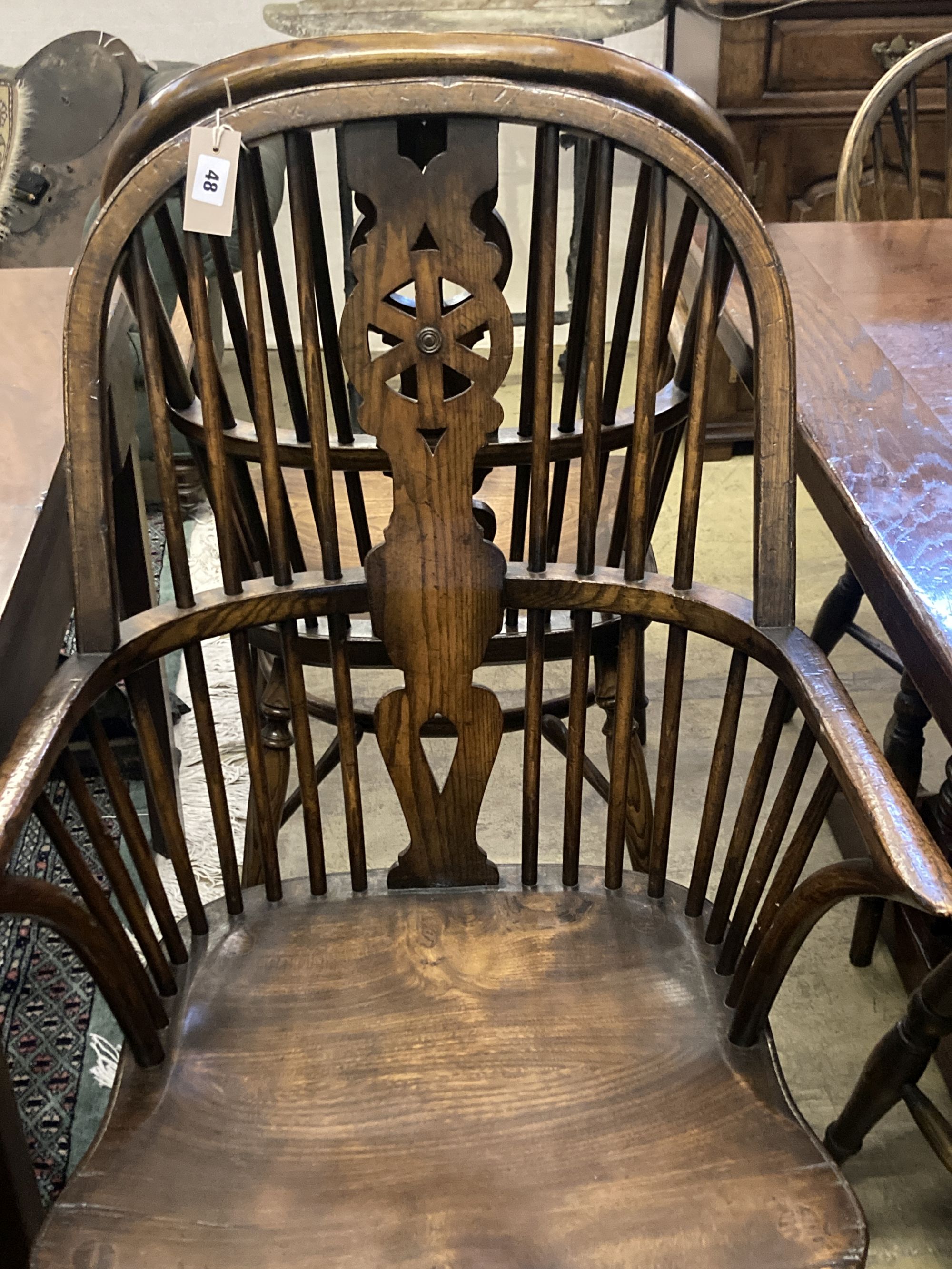 A set of ten stained ash and elm Windsor chairs with crinoline stretchers (two having arms) - Image 2 of 6