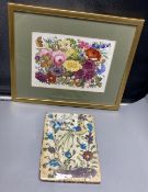 An English porcelain flower painted plaque, c.1830, 16.5 x 23cm and a Persian Qajar tileCONDITION: