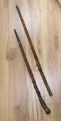 Two bamboo sword sticks, longest 94cm