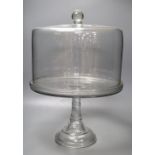 A Victorian glass pedestal cake stand and cover, height 53cm