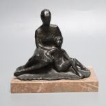 Manner of Alfred Bertram Pegrain (1873-1941), bronze group of a mother and child on marble base,