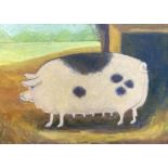 Gill Speirs, oil on canvas, Naive study of a sow, signed and dated 2017 verso, 29 x 39cm