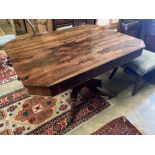 A Regency rosewood centre table fitted drawers on pillar and quadripartite platform base, width