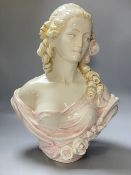 A Italian porcelain bust of a lady, height 53cm