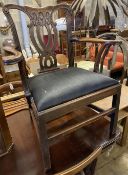 A George III mahogany elbow chair with horsehair drop in seat, width 76cm, depth 50cm, height 93cm