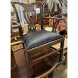 A George III mahogany elbow chair with horsehair drop in seat, width 76cm, depth 50cm, height 93cm