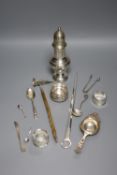 A George III silver meat skewer, Mary & Elizabeth Sumner, London, 1809, a George V silver sugar