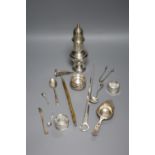 A George III silver meat skewer, Mary & Elizabeth Sumner, London, 1809, a George V silver sugar