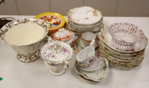 A Limoges porcelain dessert service, a Newhall saucer and sundry ceramics