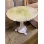 A Coalbrookdale white painted cast iron wine table with later white marble top, 66cm diameter,