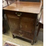 A George III mahogany bedside cabinet, width 60cm, depth 54cm, height 85cm