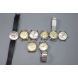 Eight assorted gentleman's wrist watches including Buler, Elgin & Rotary.