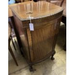 A 1920's Chippendale revival mahogany bowfront pier cabinet, width 50cm, depth 44cm, height 96cm