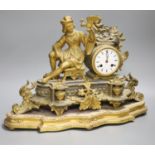 A French gilt metal figural mantel clock and base, overall height 34cm